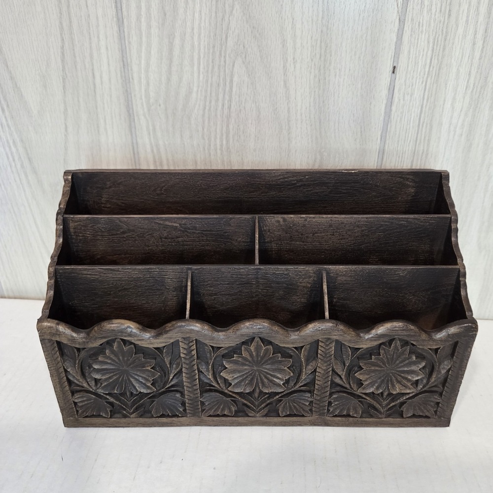 Vintage MCM 1960's Lerner Faux Wood Desk Organizer – Ornate Floral Design